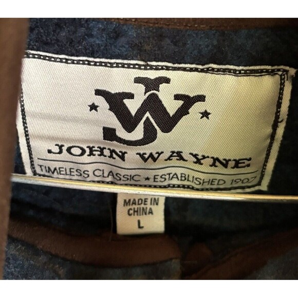 John Wayne 1/4 Snap Fleece Jacket Coat Plaid Men’s Size Large Blue Green - Picture 3 of 6